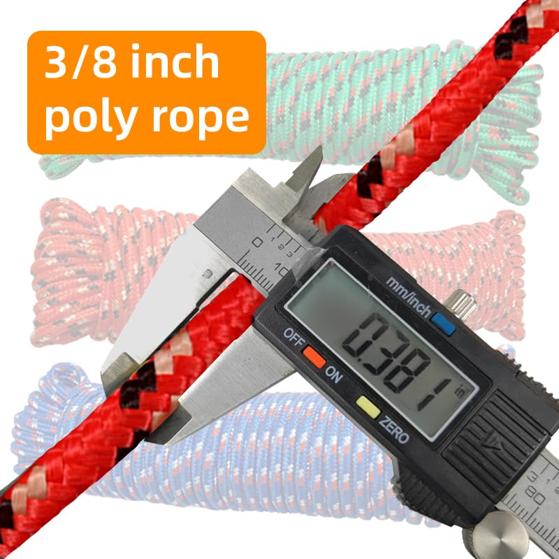 GIAHAND Diamond Braided Polypropylene Rope Nylon Rope Mix Thick Heavy Duty Ropes 3/8 inch 100ft High Strength Rope Perfect for Clothesrope Camping Hiking and Other Outdoor Activities 100ft Red - Image 4